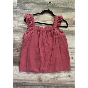 Eco Threads Women's Ruffle Sleeve Linen Blend Mauve Square Neck Tank Size M